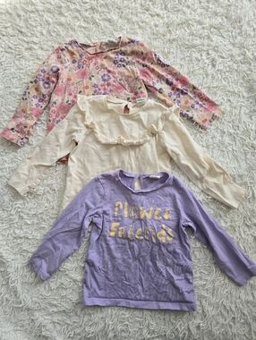 H&M 3-Piece Girls Long Sleeve Top Set — Floral, Cream & Lavender